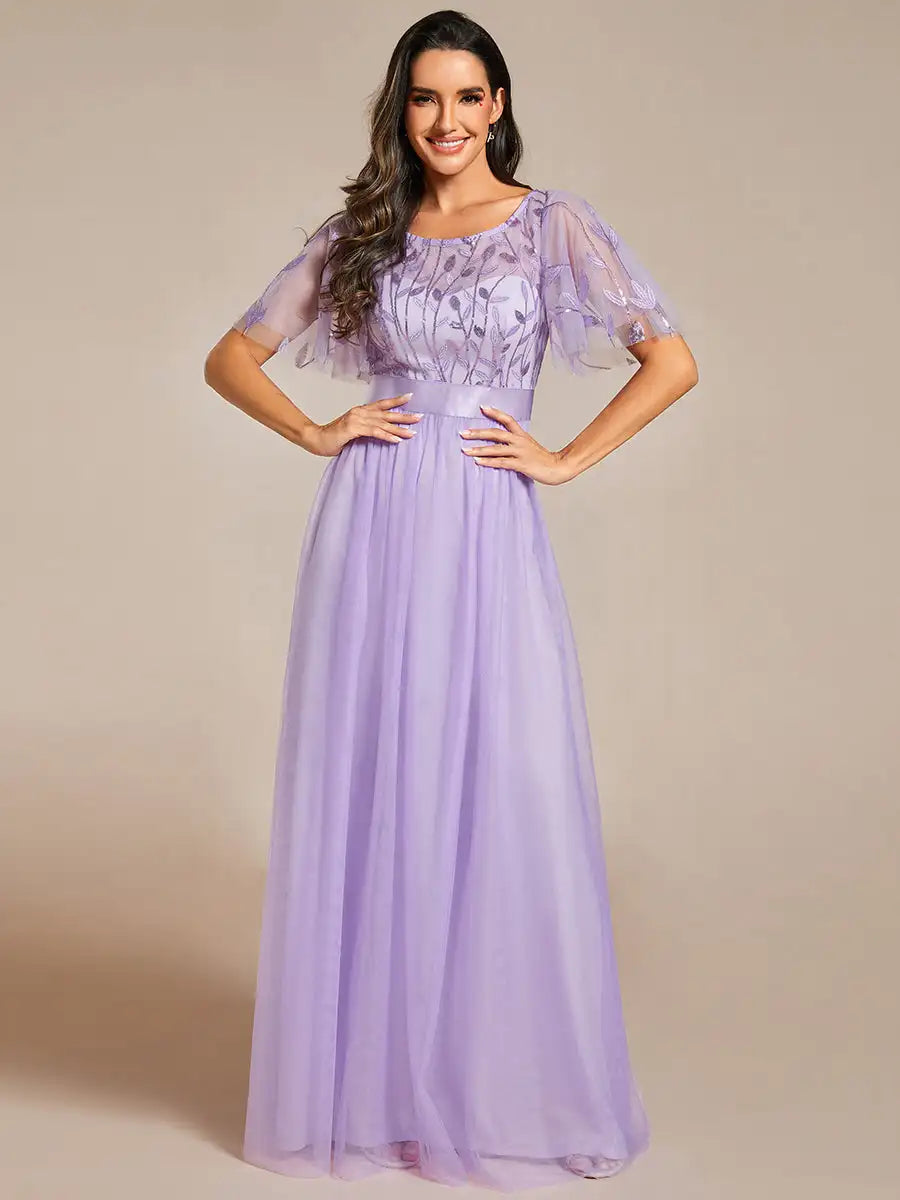 Elodie | Robe de Soirée à Manches Courtes en Sequins