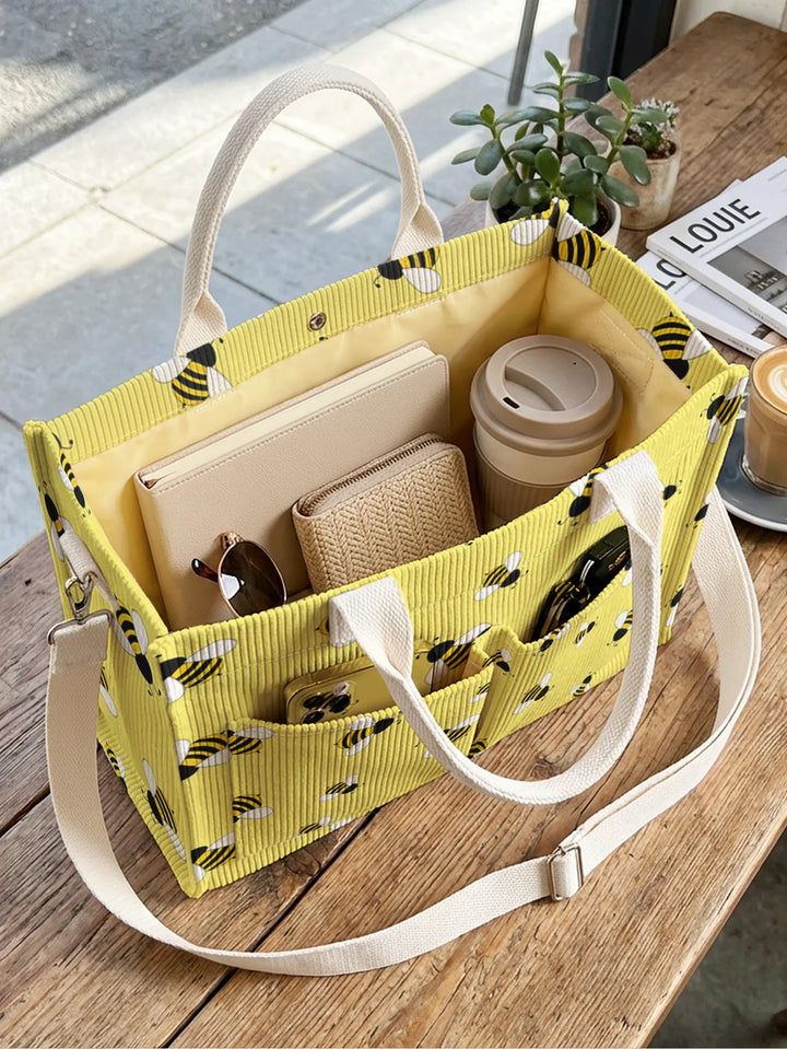 Renée | Sac cabas en velours côtelé petites abeilles