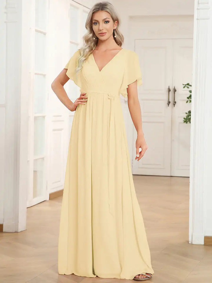 Celeste | Robe de Soirée en Chiffon à Manches Volantes