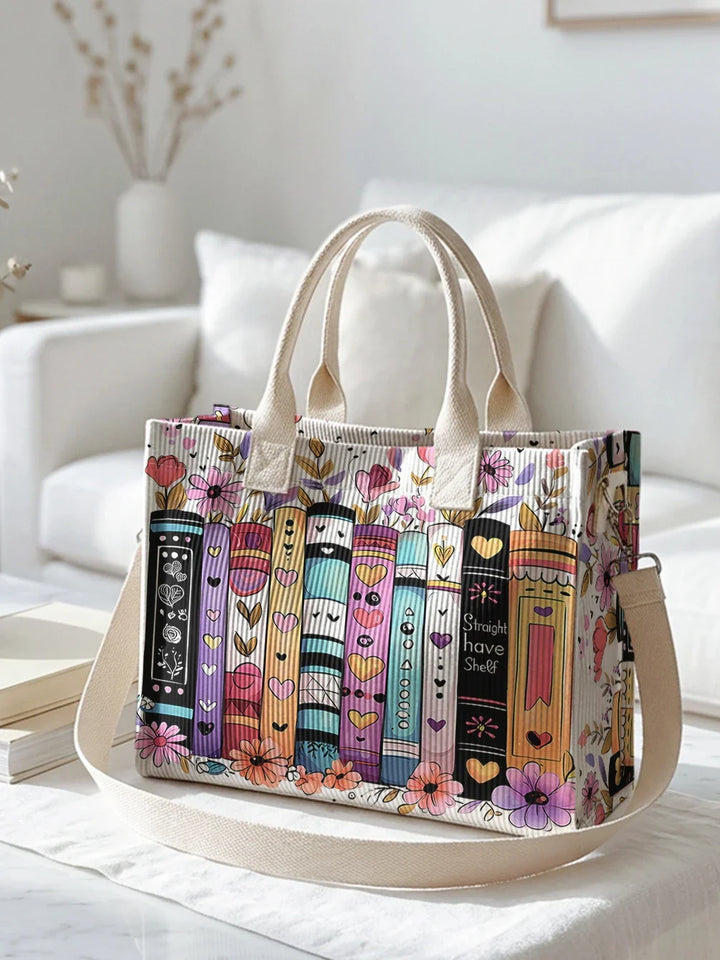 Ysé | Sac cabas en velours côtelé livres et fleurs