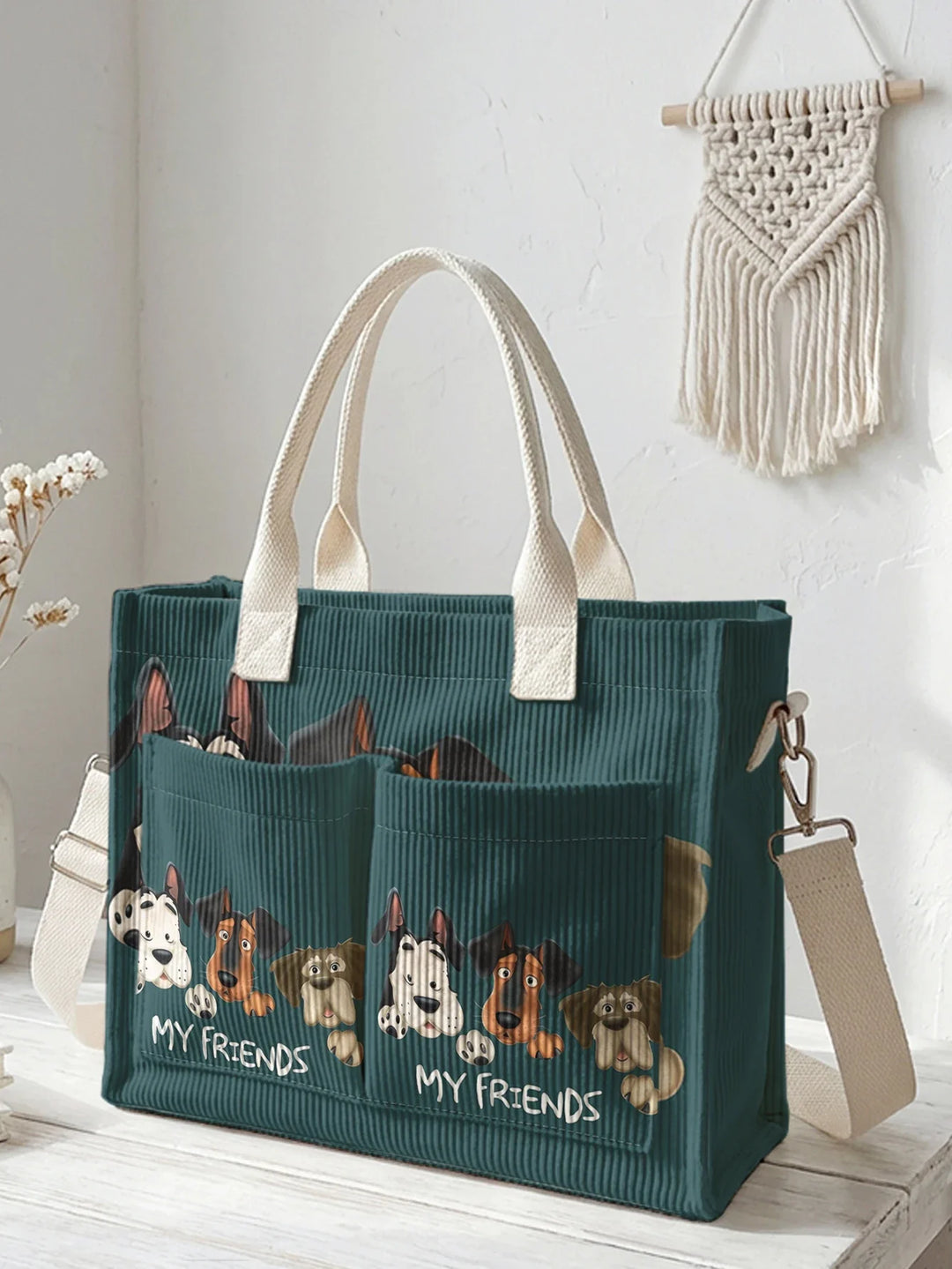 Romy | Sac cabas en velours côtelé chiens complices