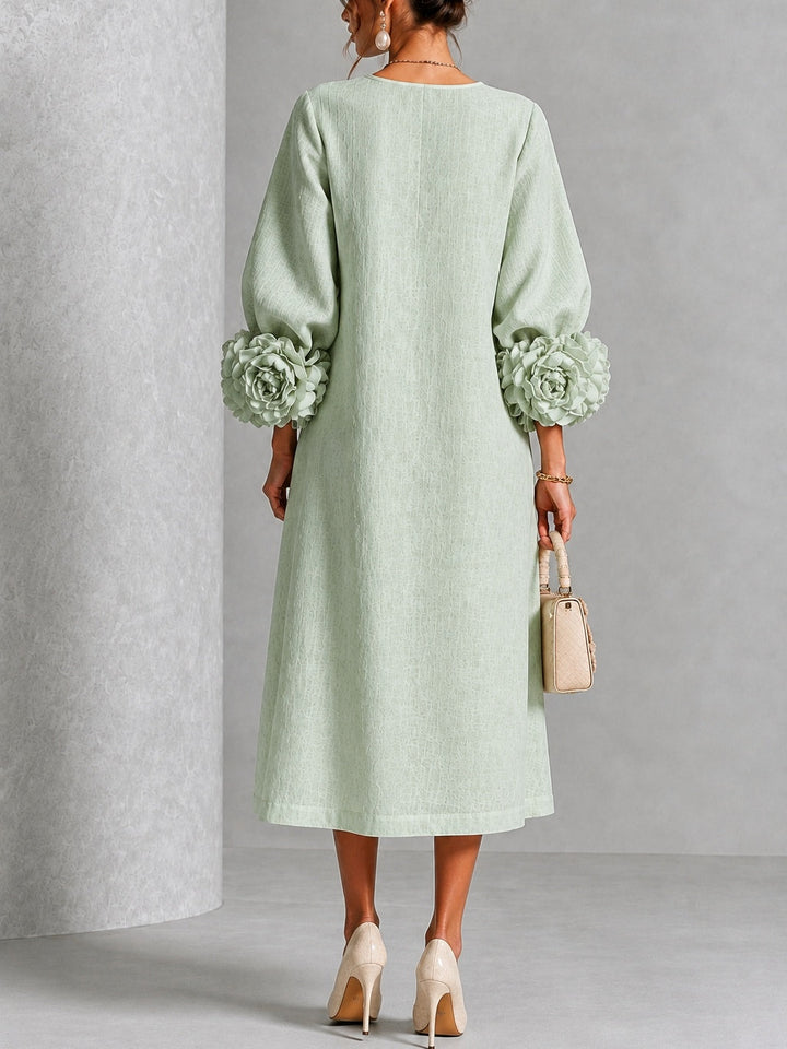 Clarisse | Robe midi à manches bouffantes et boutons fleuris