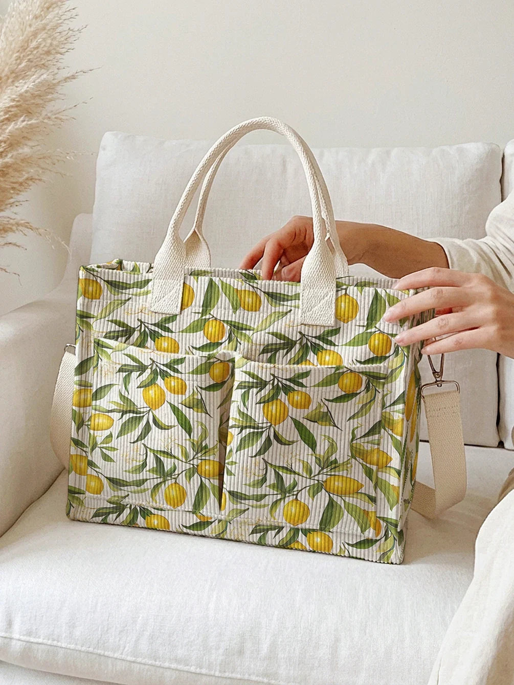 Ysaline | Sac cabas en velours côtelé citrons