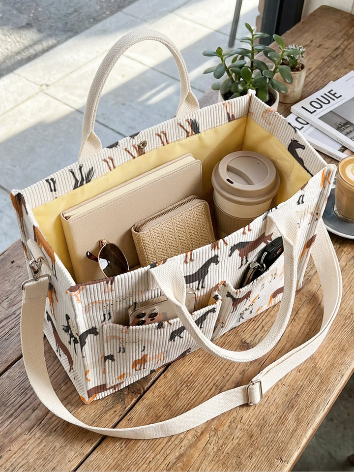 Romaine | Sac cabas en velours côtelé chevaux