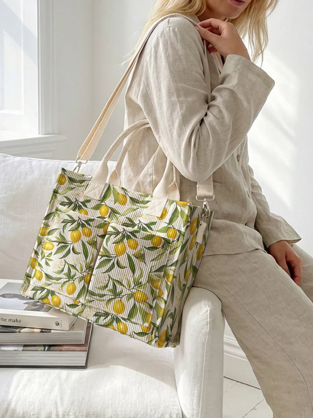 Ysaline | Sac cabas en velours côtelé citrons
