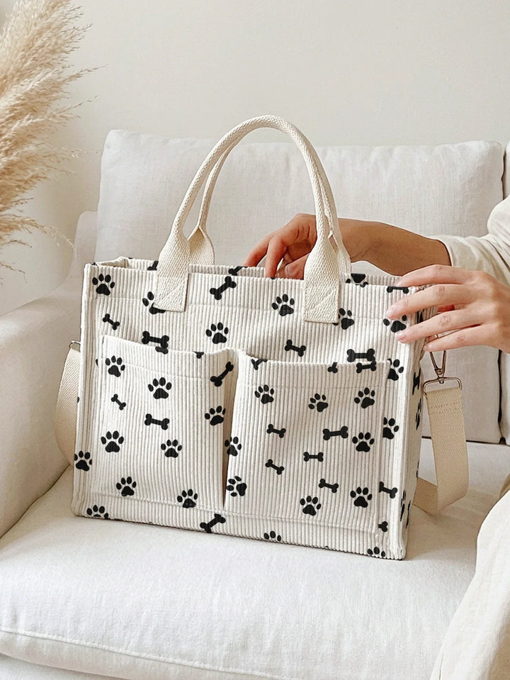 Reine | Sac cabas en velours côtelé empreintes de pattes