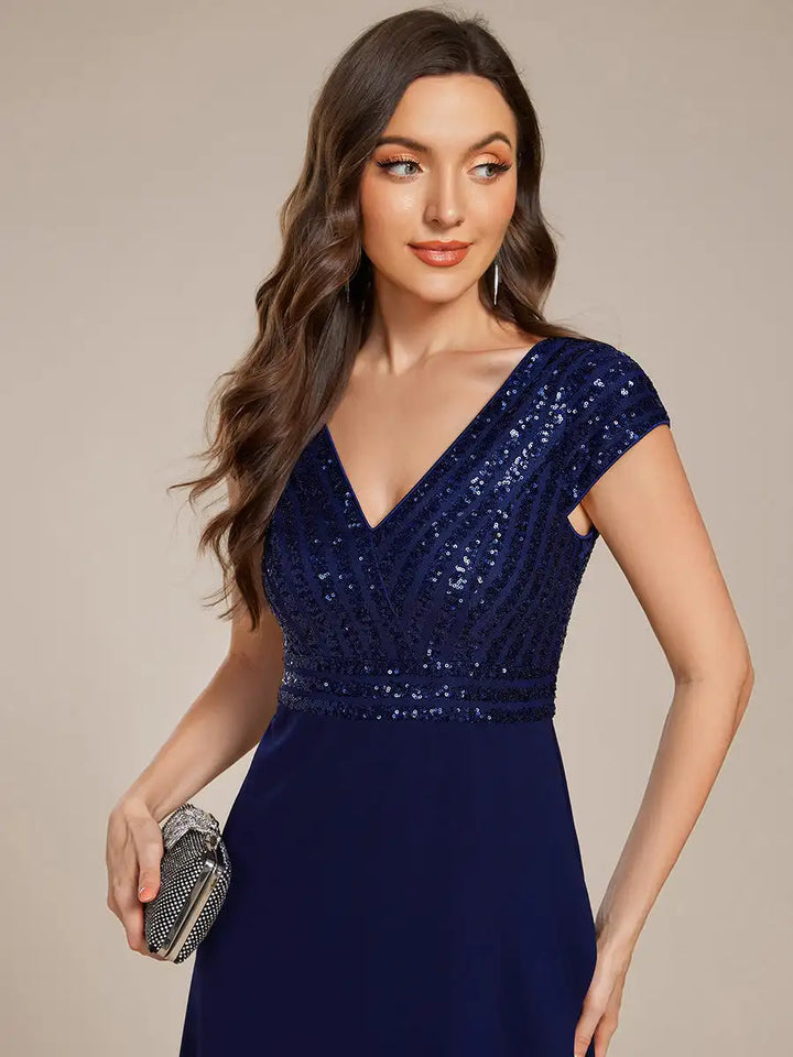 Nova | Robe de Soirée Détail Paillettes Décolleté V