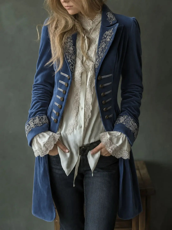 Baptistine | Veste longue brodée effet velours