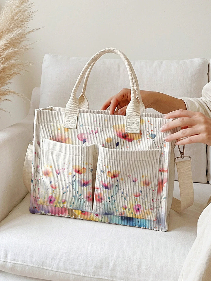 Tifenn | Sac cabas en velours côtelé fleurs sauvages