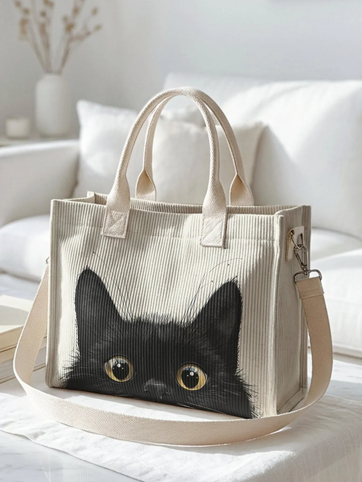 Orlane | Sac cabas en velours côtelé chats noirs espiègles