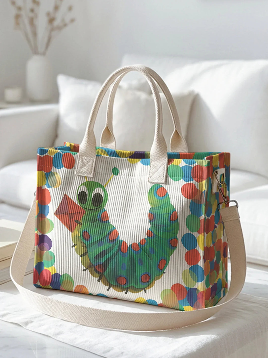 Roseline | Sac cabas en velours côtelé chenille et pois multicolores