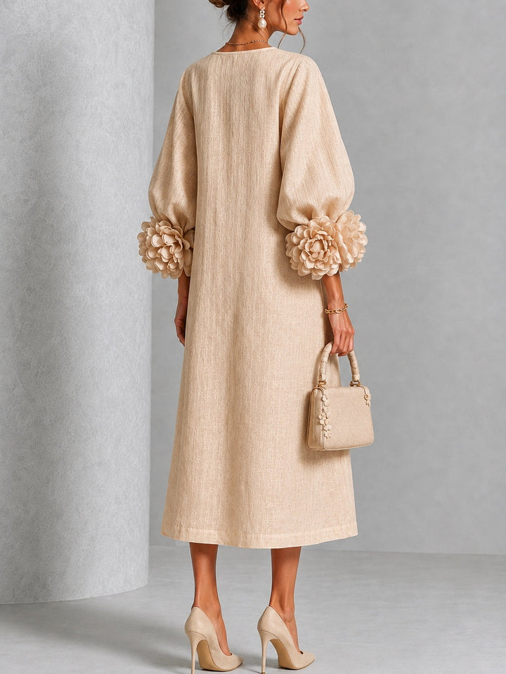 Clarisse | Robe midi à manches bouffantes et boutons fleuris
