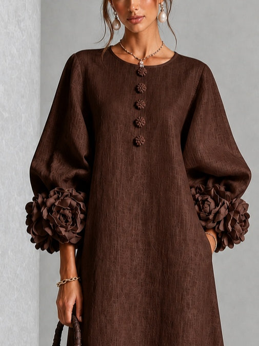 Clarisse | Robe midi à manches bouffantes et boutons fleuris