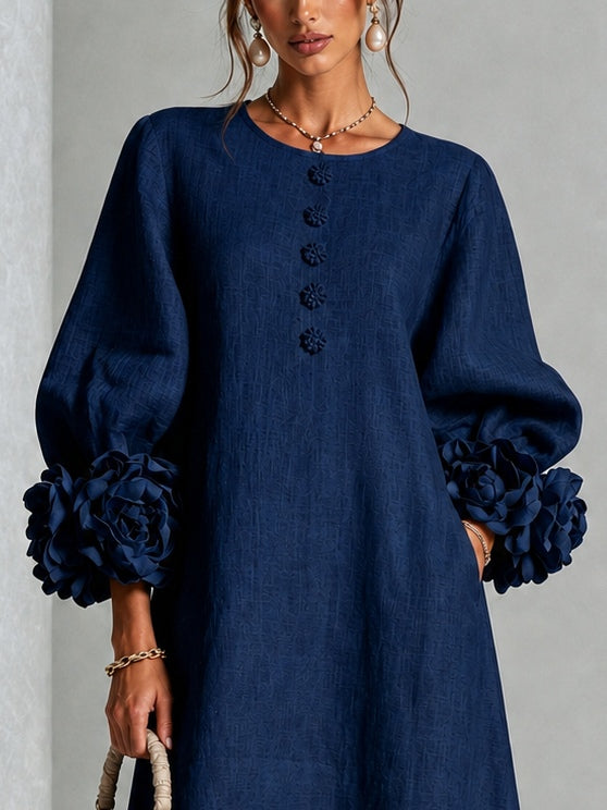 Clarisse | Robe midi à manches bouffantes et boutons fleuris