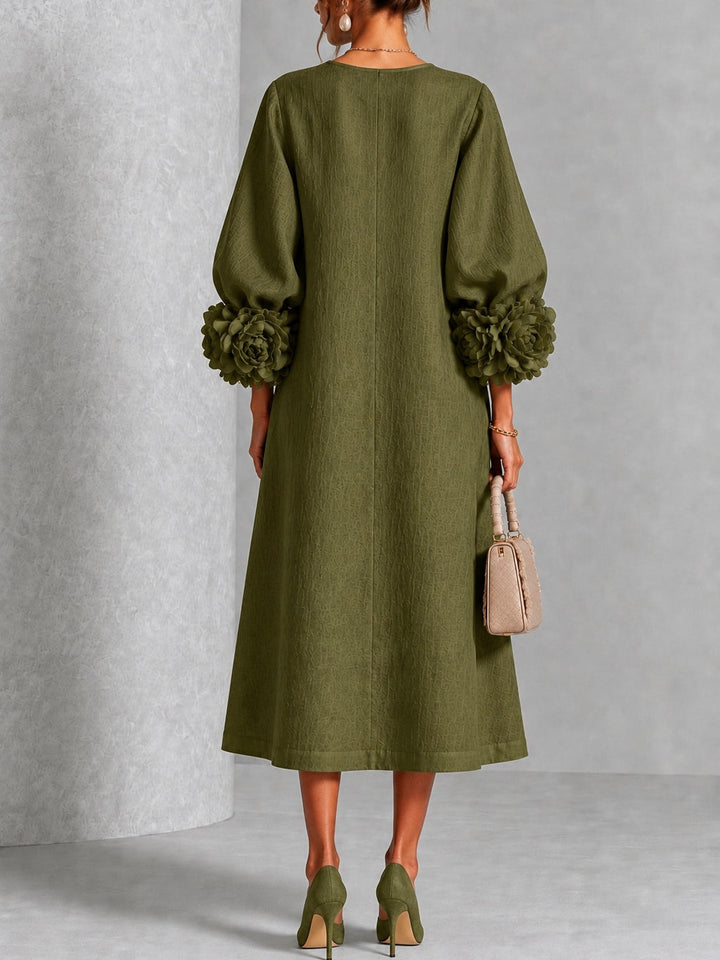 Clarisse | Robe midi à manches bouffantes et boutons fleuris