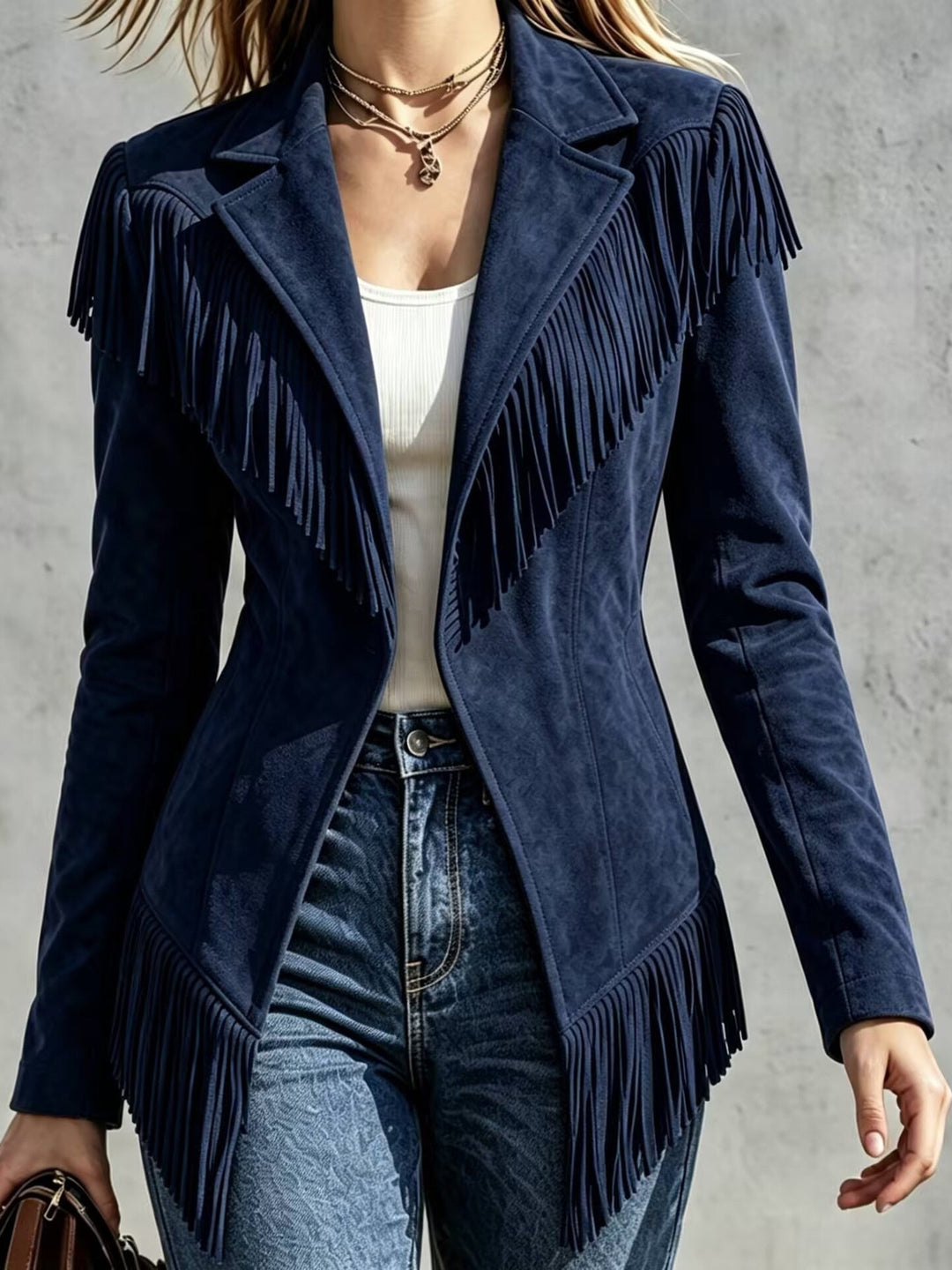 Lucienne | Veste à franges effet daim