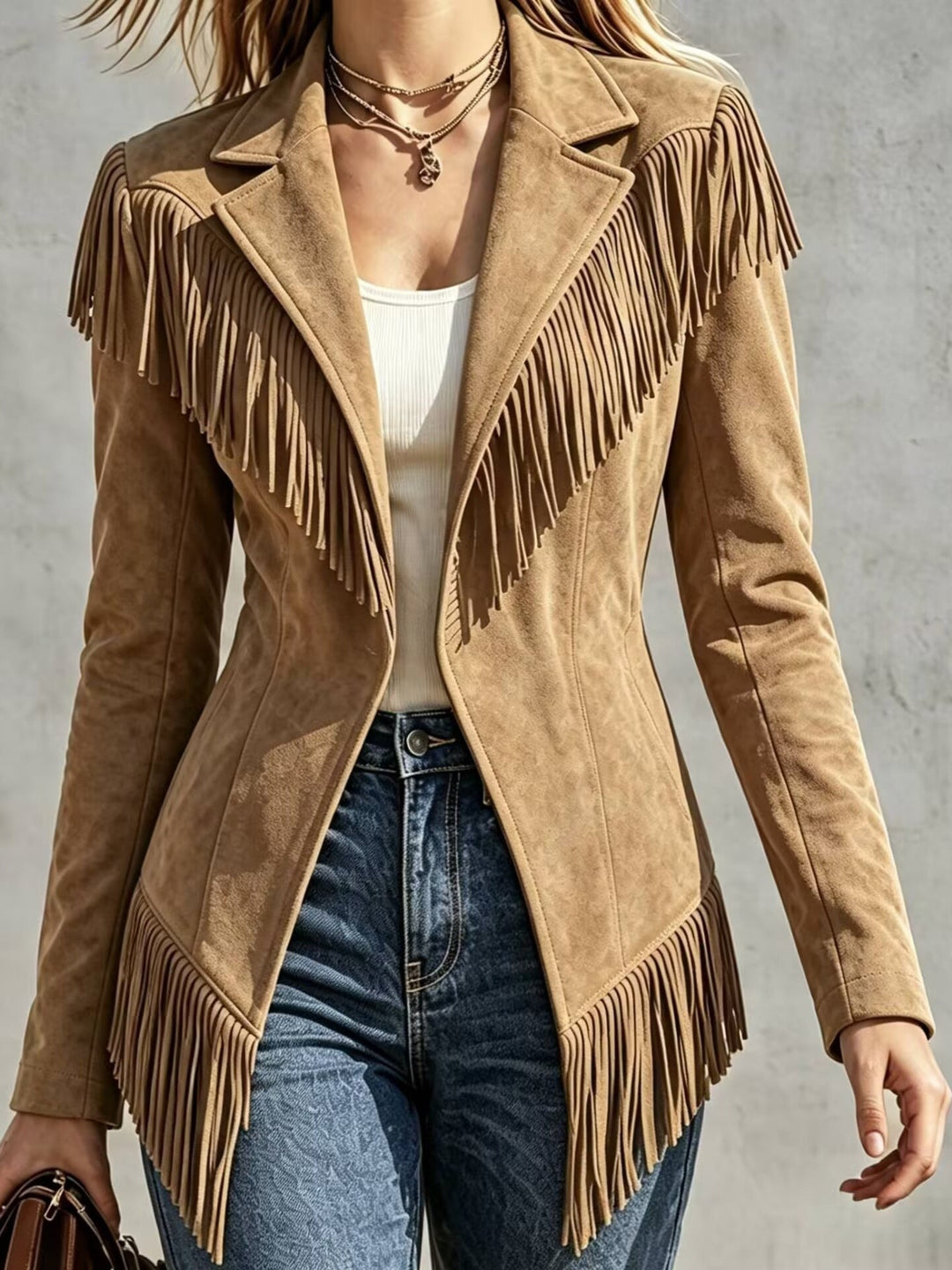 Lucienne | Veste à franges effet daim