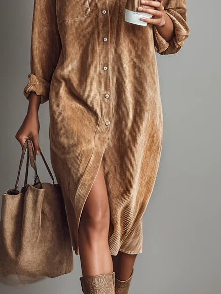 Albane | Robe Midi en Velours Côtelé