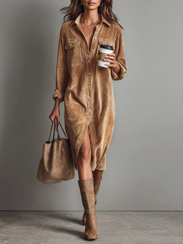 Albane | Robe Midi en Velours Côtelé