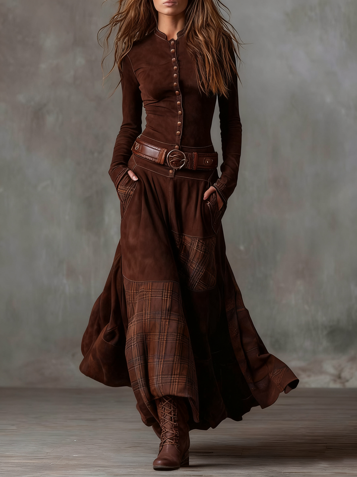 Domitille | Robe Maxi en Suédine avec Ceinture
