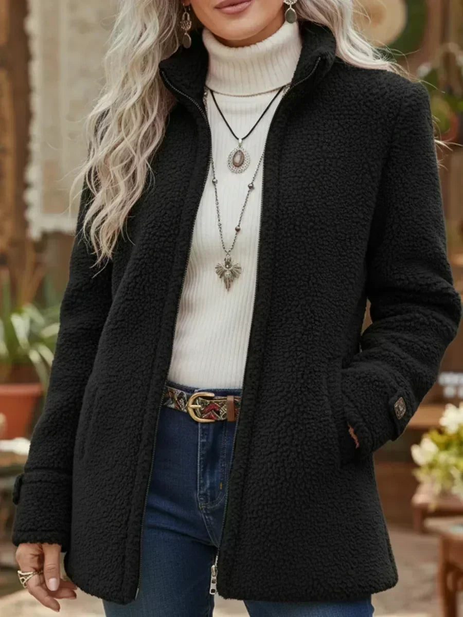 Alizée | Veste zippée bouclée à col montant