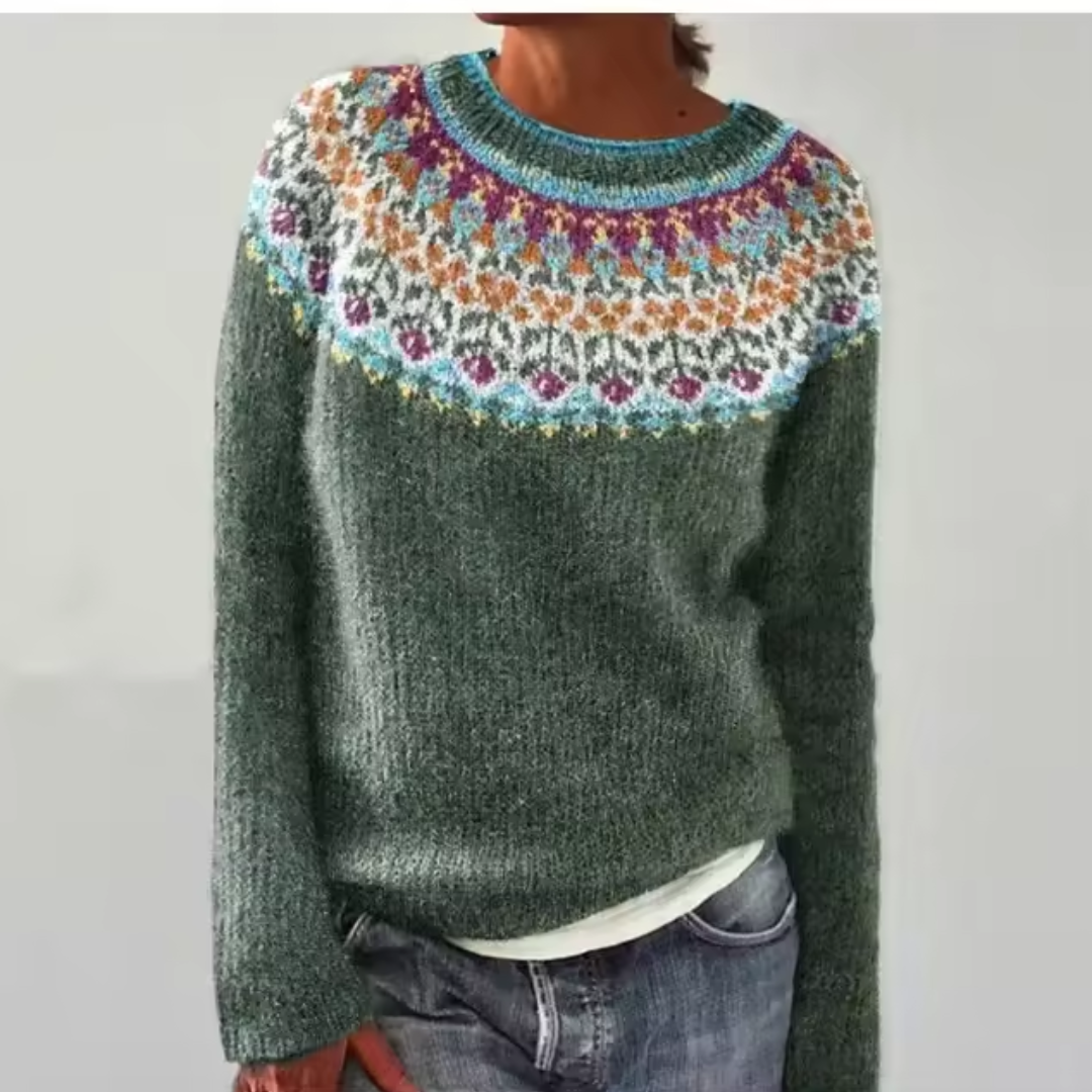 Annonciade | Pull vert à empiècement fleuri