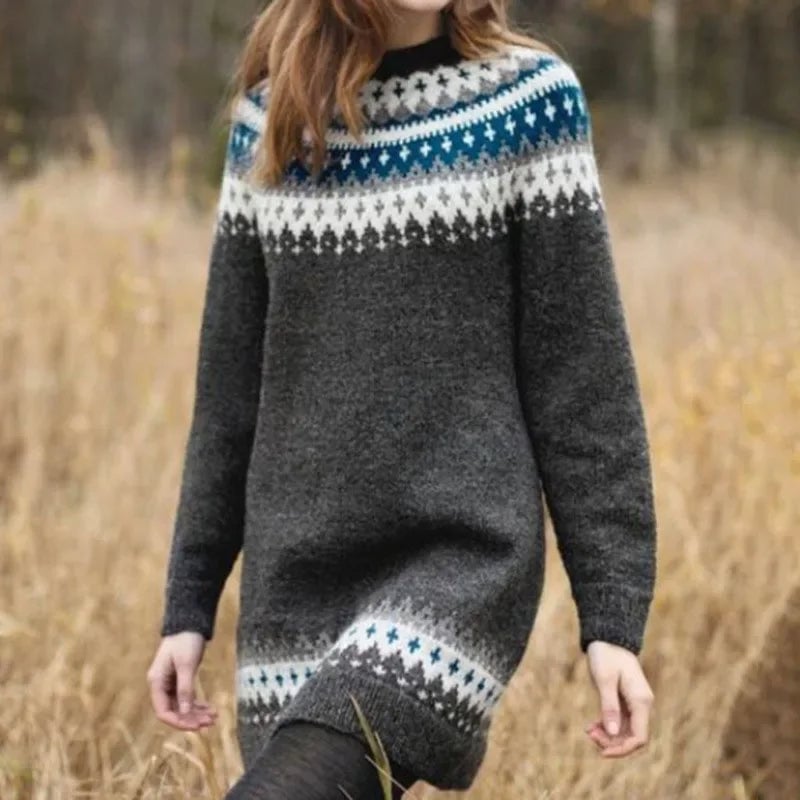 Astrée | Pull long à empiècement bleu et blanc