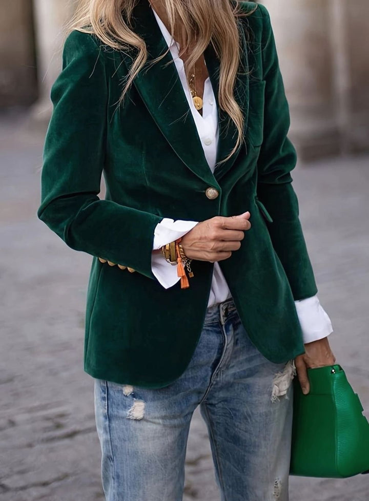 Bleuenn | Blazer en velours à un bouton doré