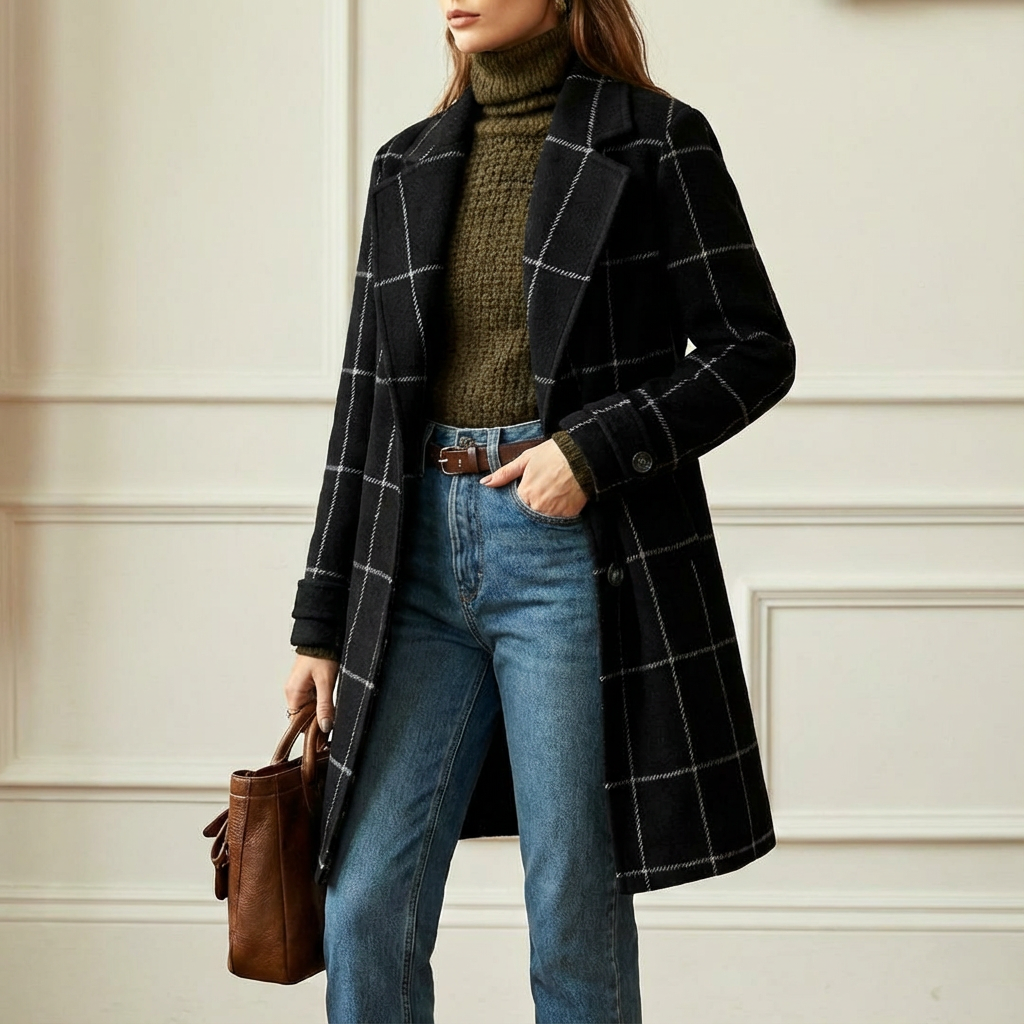 Clémentine | Manteau long à grands carreaux et revers