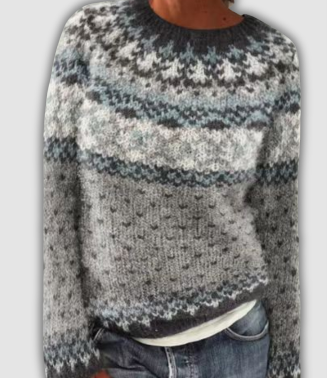 Casilda | Pull nordique gris moucheté à empiècement anthracite