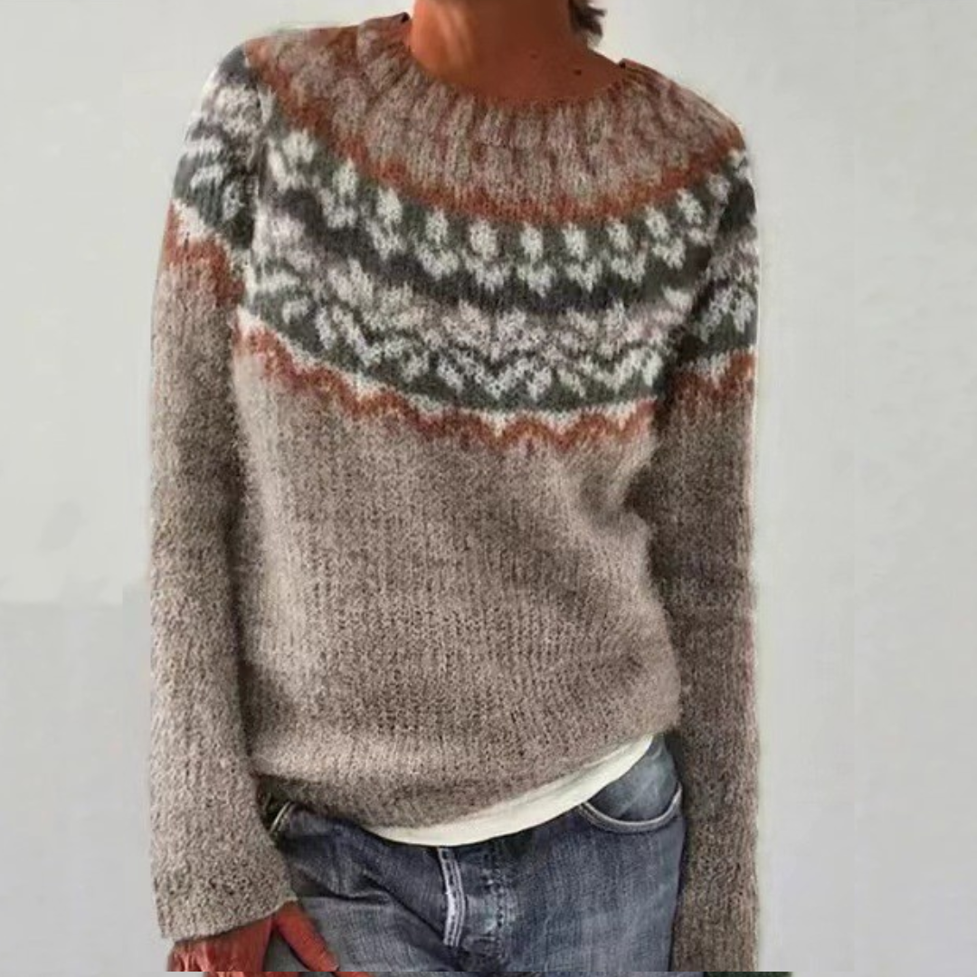 Cassiopée | Pull taupe à empiècement fantaisie