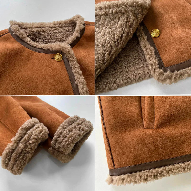 Chrysanthe | Veste courte effet daim à bordures bouclées