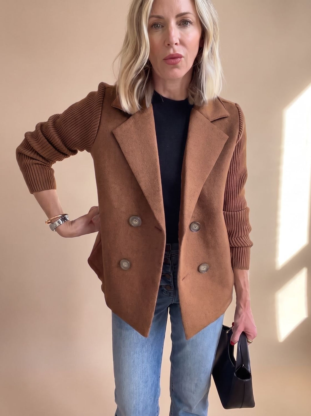 Clarence | Blazer croisé à manches en maille côtelée
