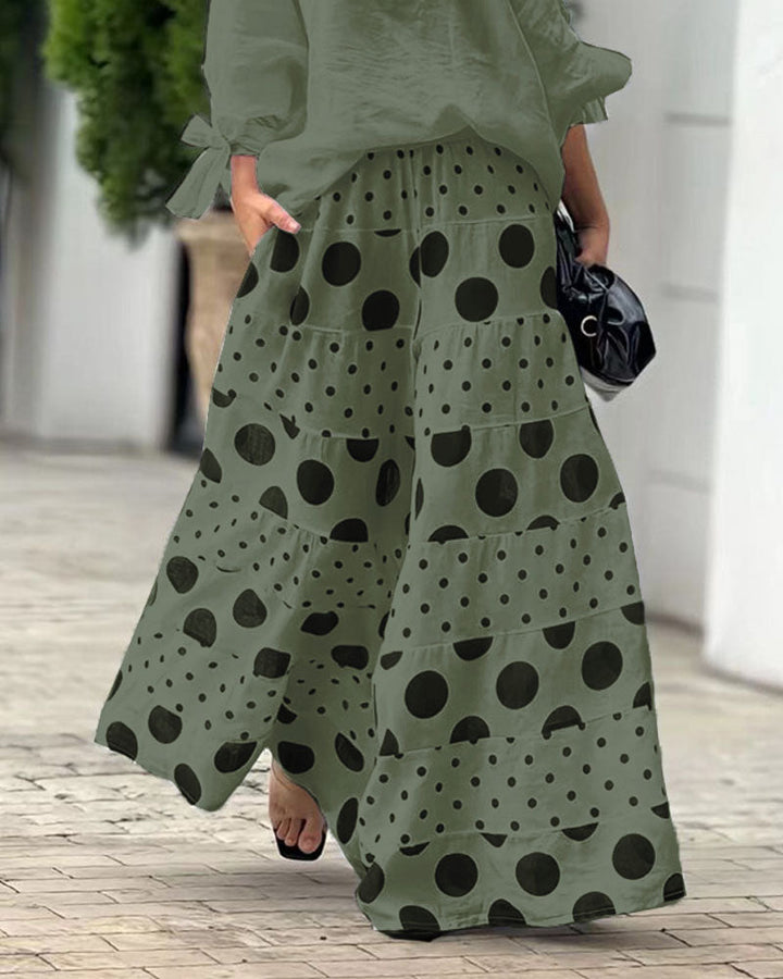 Simonetta | Ensemble Top Épaules Douces + Pantalon Imprimé