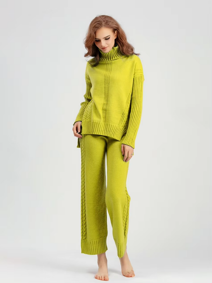 Scarlett - Pull à col montant élégant avec ensemble de pantalons amples