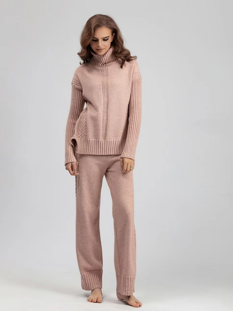Scarlett - Pull à col montant élégant avec ensemble de pantalons amples
