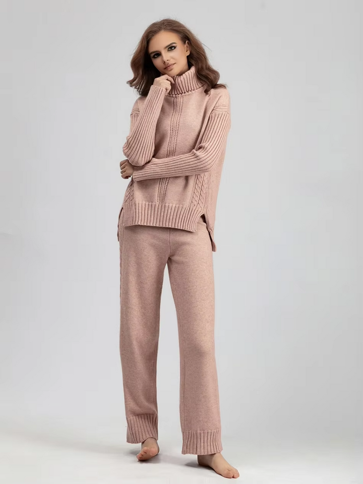 Scarlett - Pull à col montant élégant avec ensemble de pantalons amples