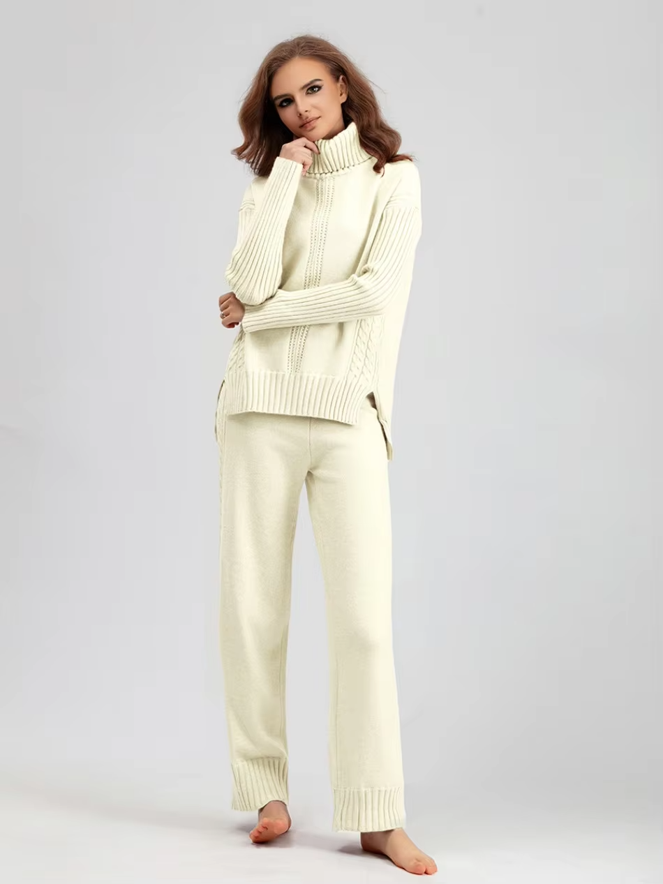 Scarlett - Pull à col montant élégant avec ensemble de pantalons amples