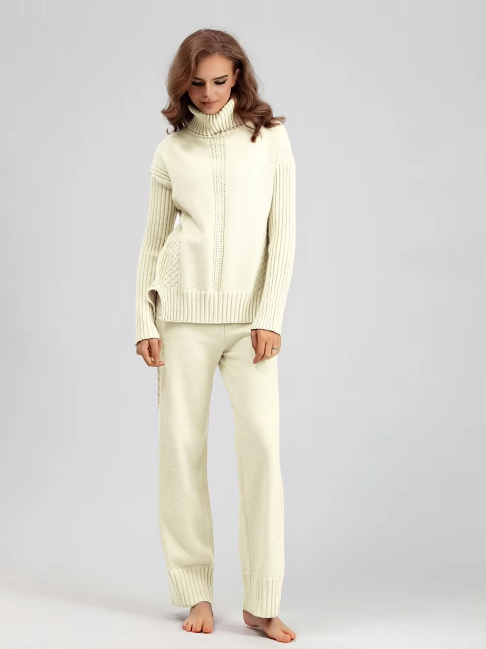 Scarlett - Pull à col montant élégant avec ensemble de pantalons amples
