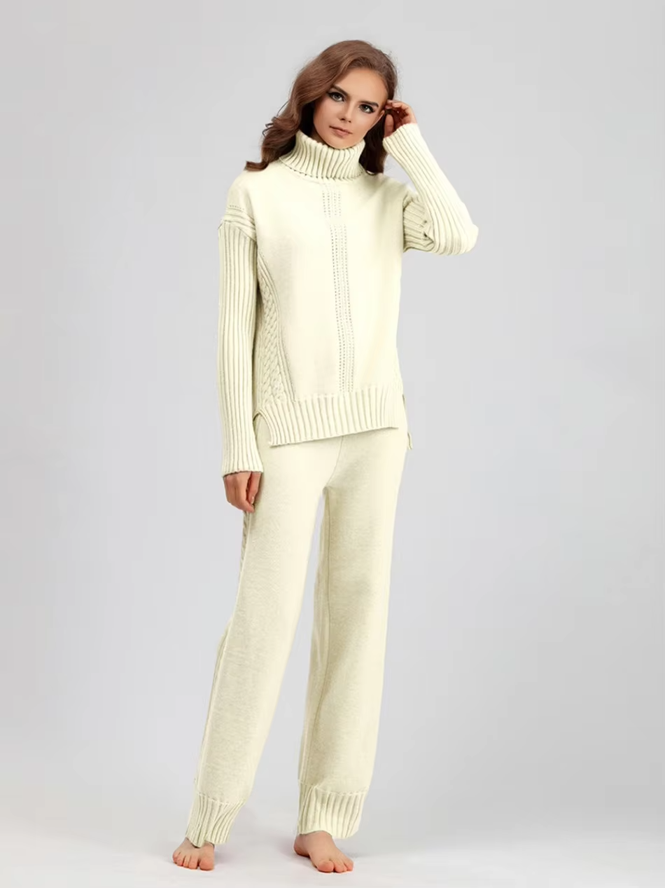 Scarlett - Pull à col montant élégant avec ensemble de pantalons amples