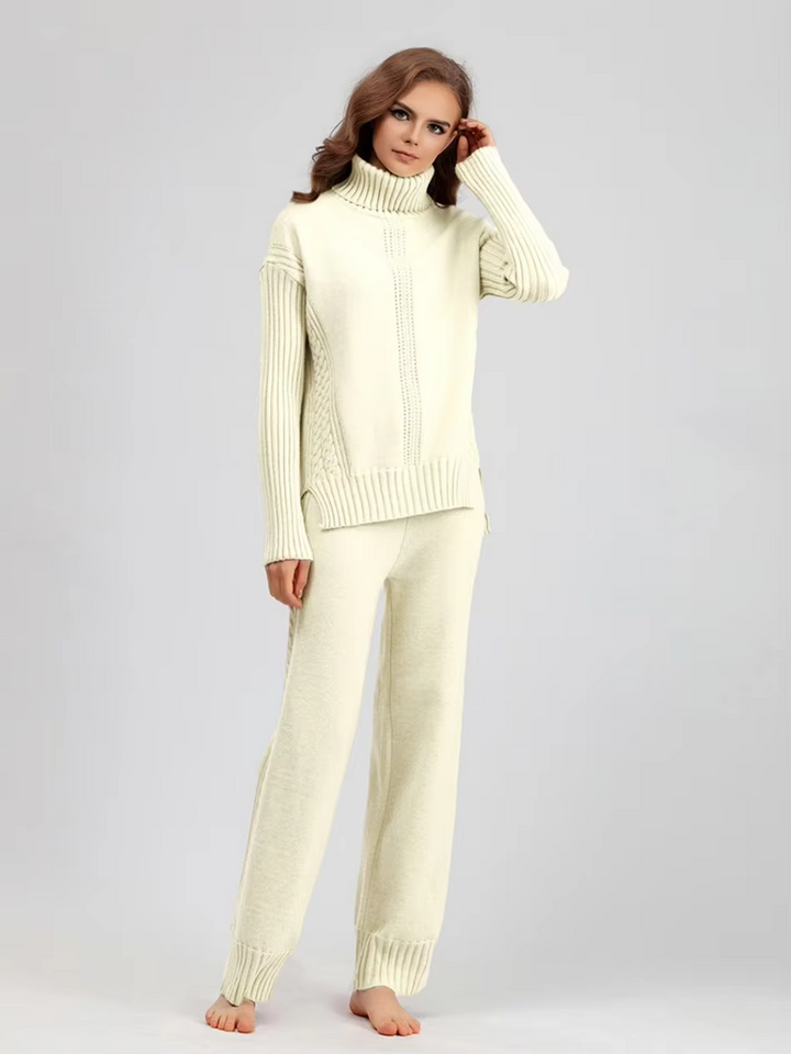 Scarlett - Pull à col montant élégant avec ensemble de pantalons amples