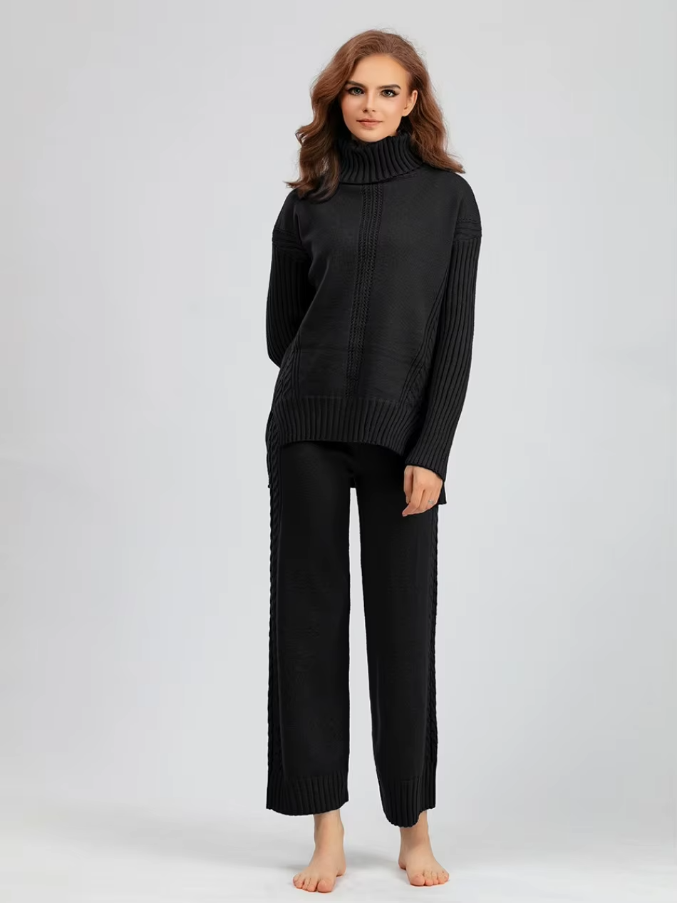 Scarlett - Pull à col montant élégant avec ensemble de pantalons amples