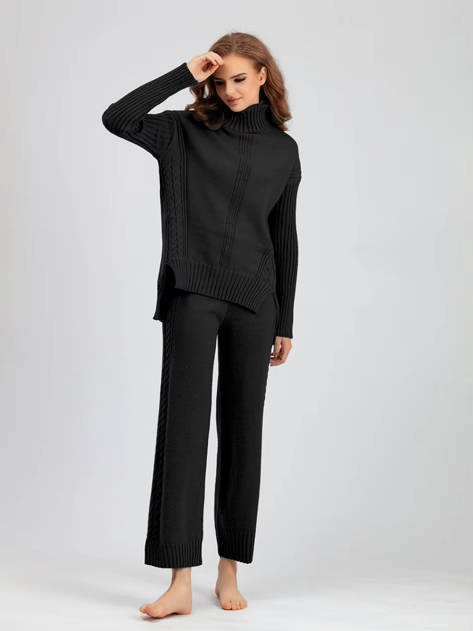 Scarlett - Pull à col montant élégant avec ensemble de pantalons amples