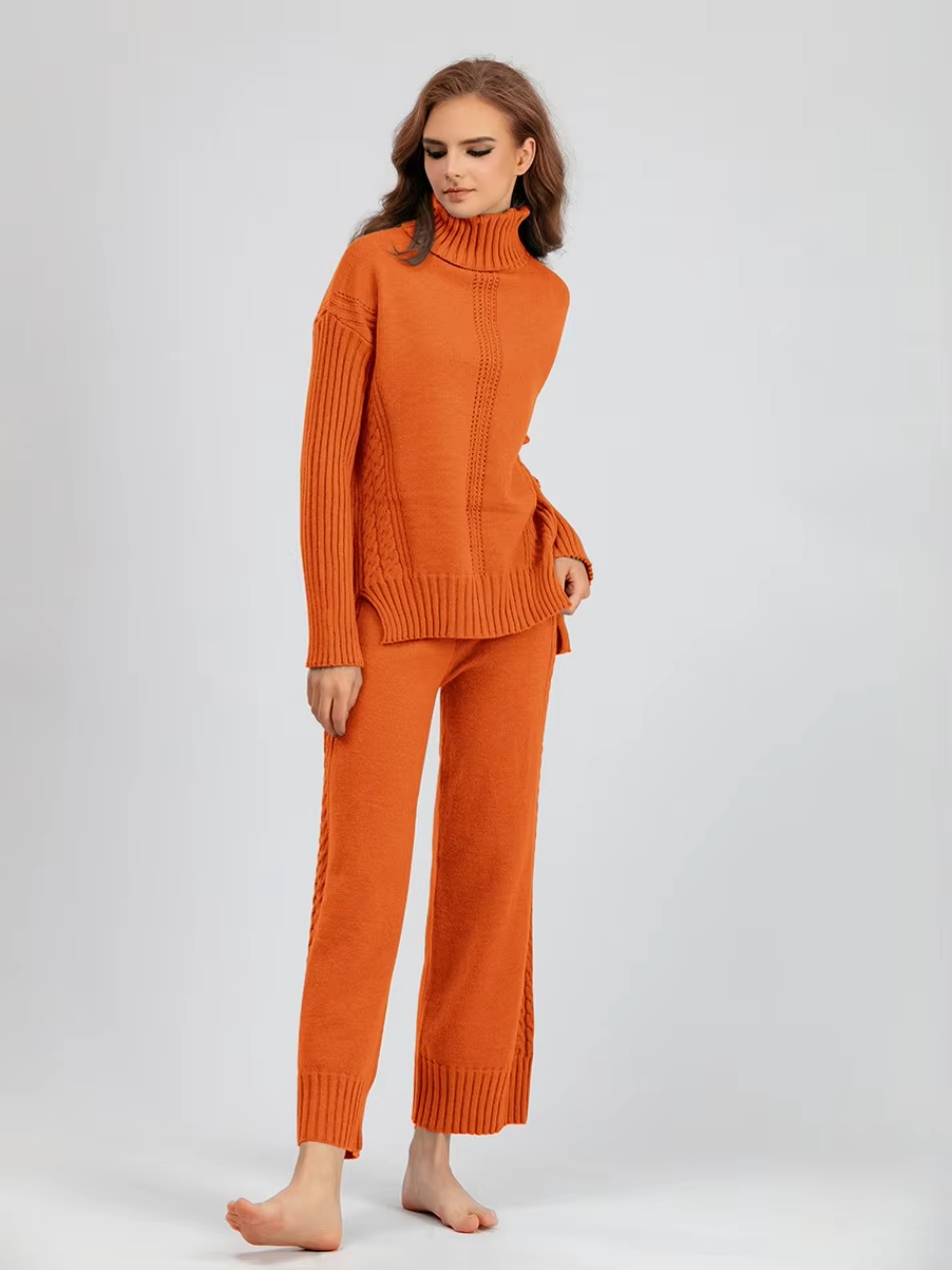 Scarlett - Pull à col montant élégant avec ensemble de pantalons amples