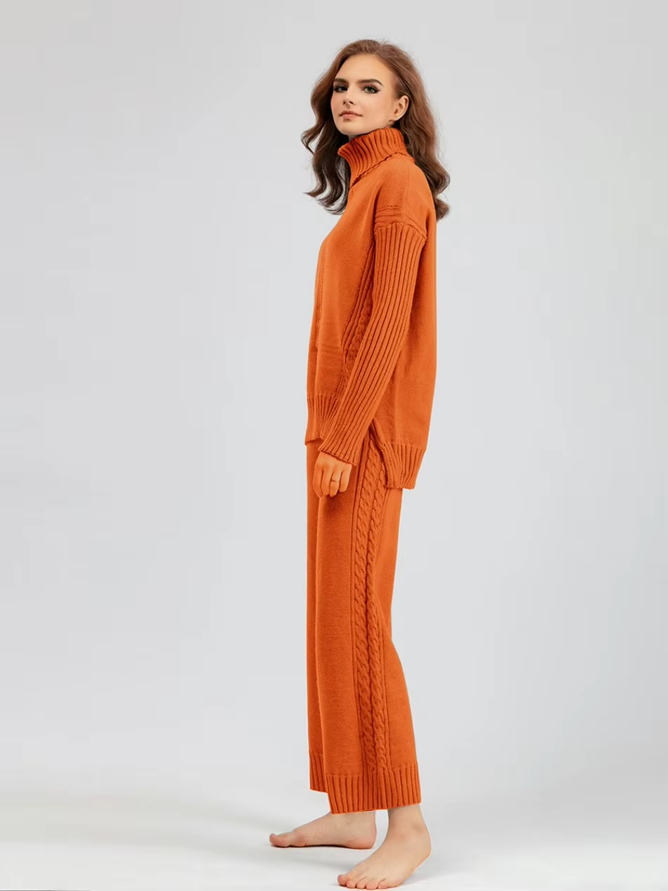 Scarlett - Pull à col montant élégant avec ensemble de pantalons amples