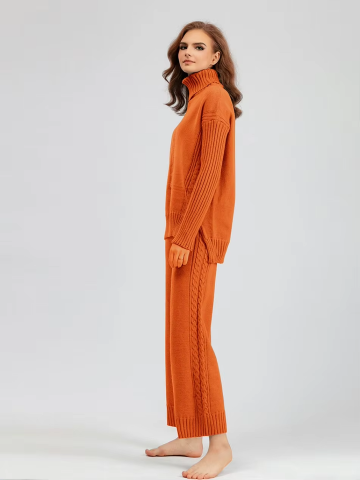 Scarlett - Pull à col montant élégant avec ensemble de pantalons amples