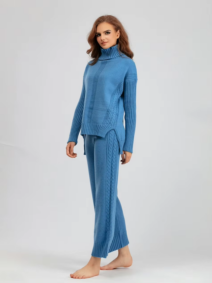 Scarlett - Pull à col montant élégant avec ensemble de pantalons amples