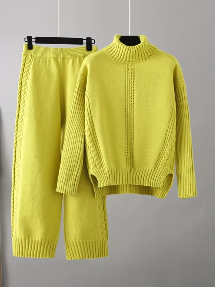 Scarlett - Pull à col montant élégant avec ensemble de pantalons amples