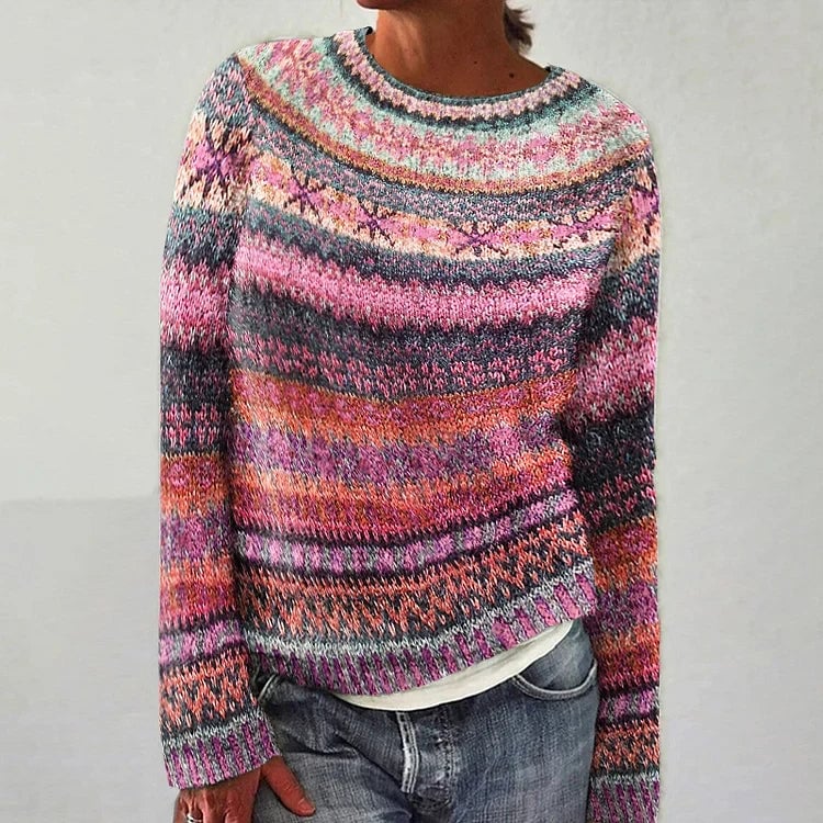 Fanchette | Pull à rayures fantaisie rose et mauve