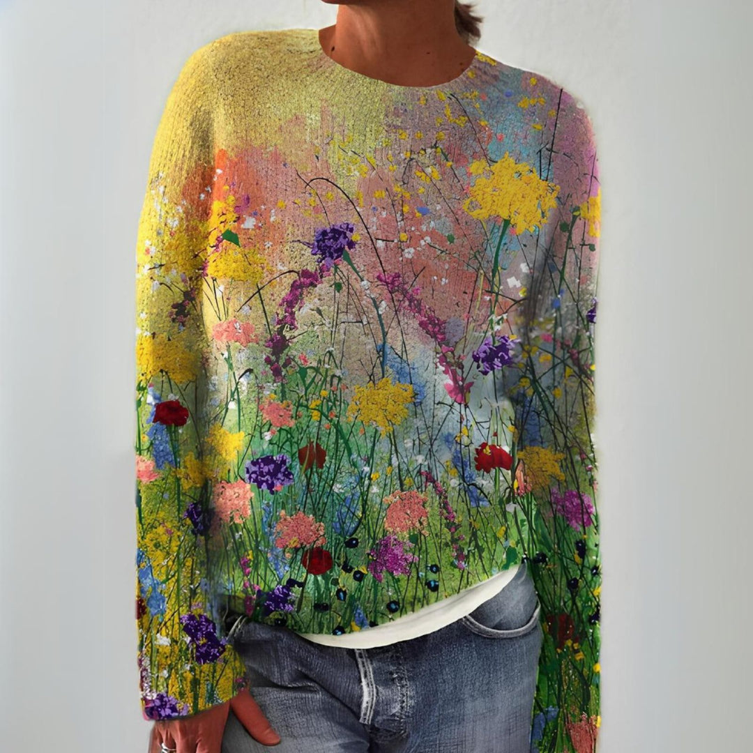 Gentiane | Pull à motif prairie fleurie